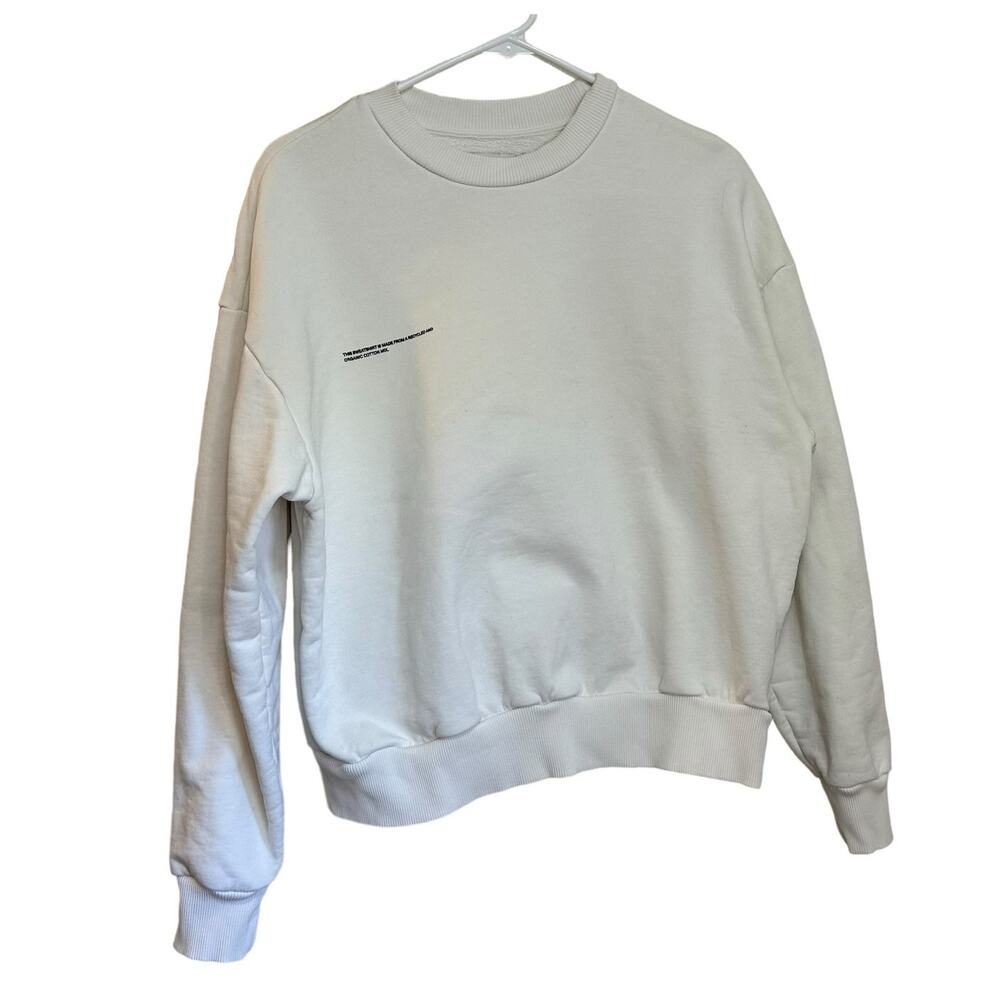 Pangaia Cream Crewneck Sweatshirt with Small Black Print